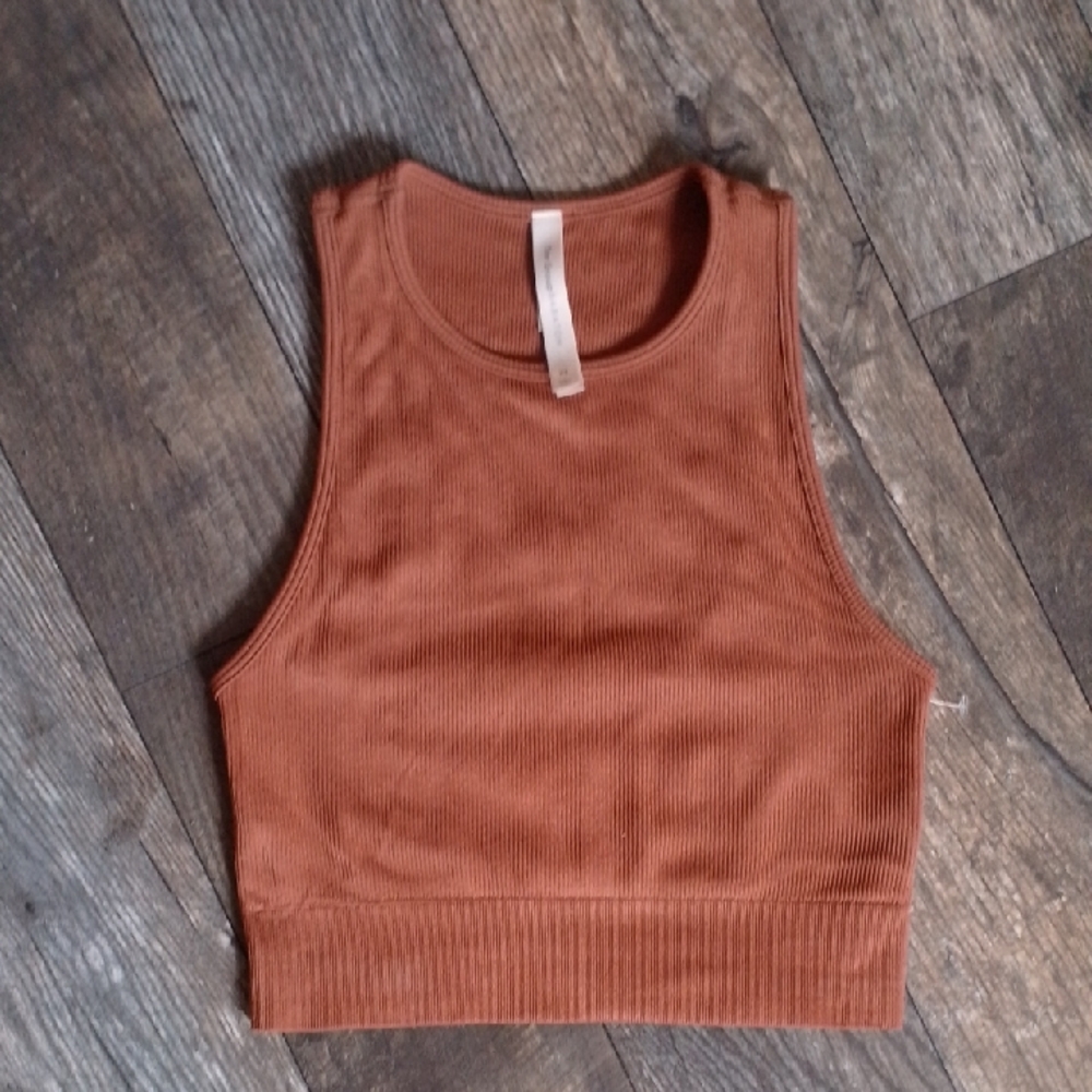 The Group Babaton Tan 🤎 Bra Ribbed Tank Crop Top XS Aritzia